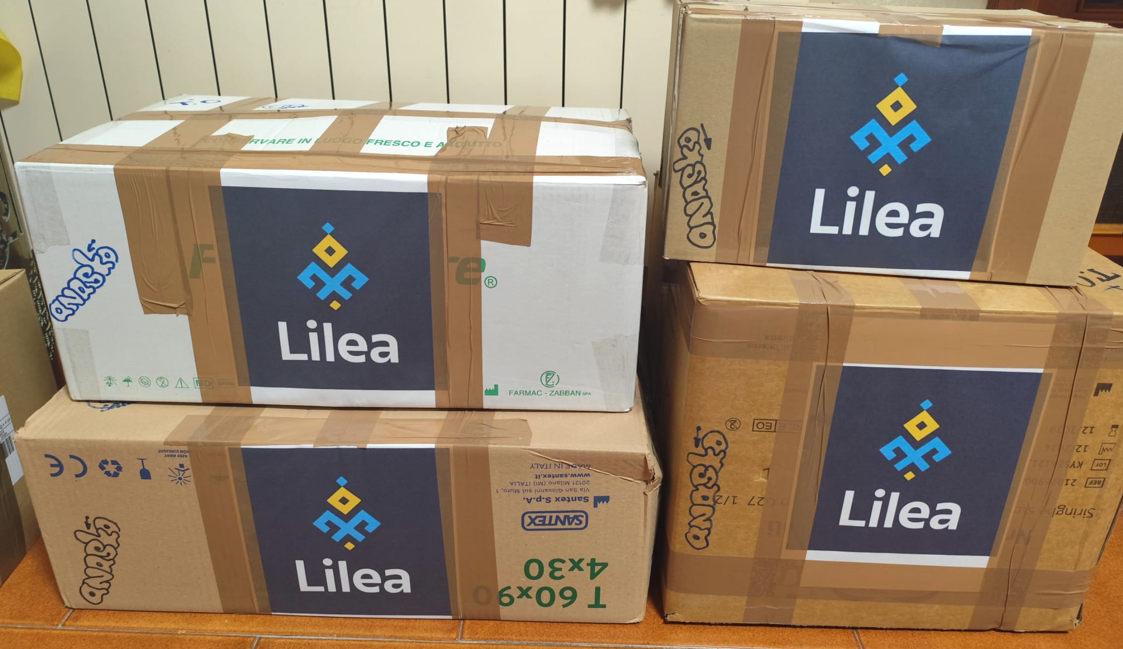 Boxes of medical supplies with Lilea logo
