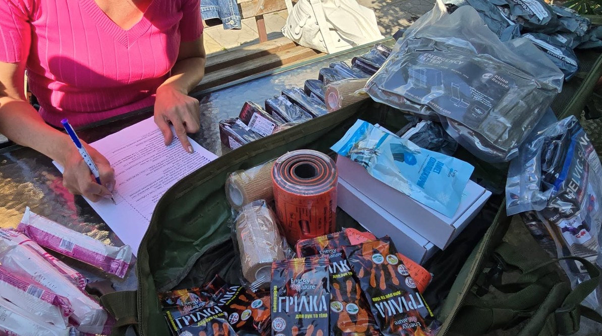 Medical supplies found in backpacks being displayed